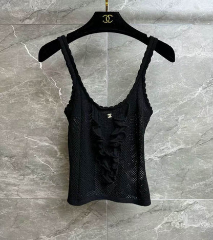 Classic Letter Crystal Lace Trim Knit Camisole