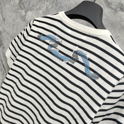 25  Platinum Collection Striped stars Printed high-fashion linen knit short sleeve!