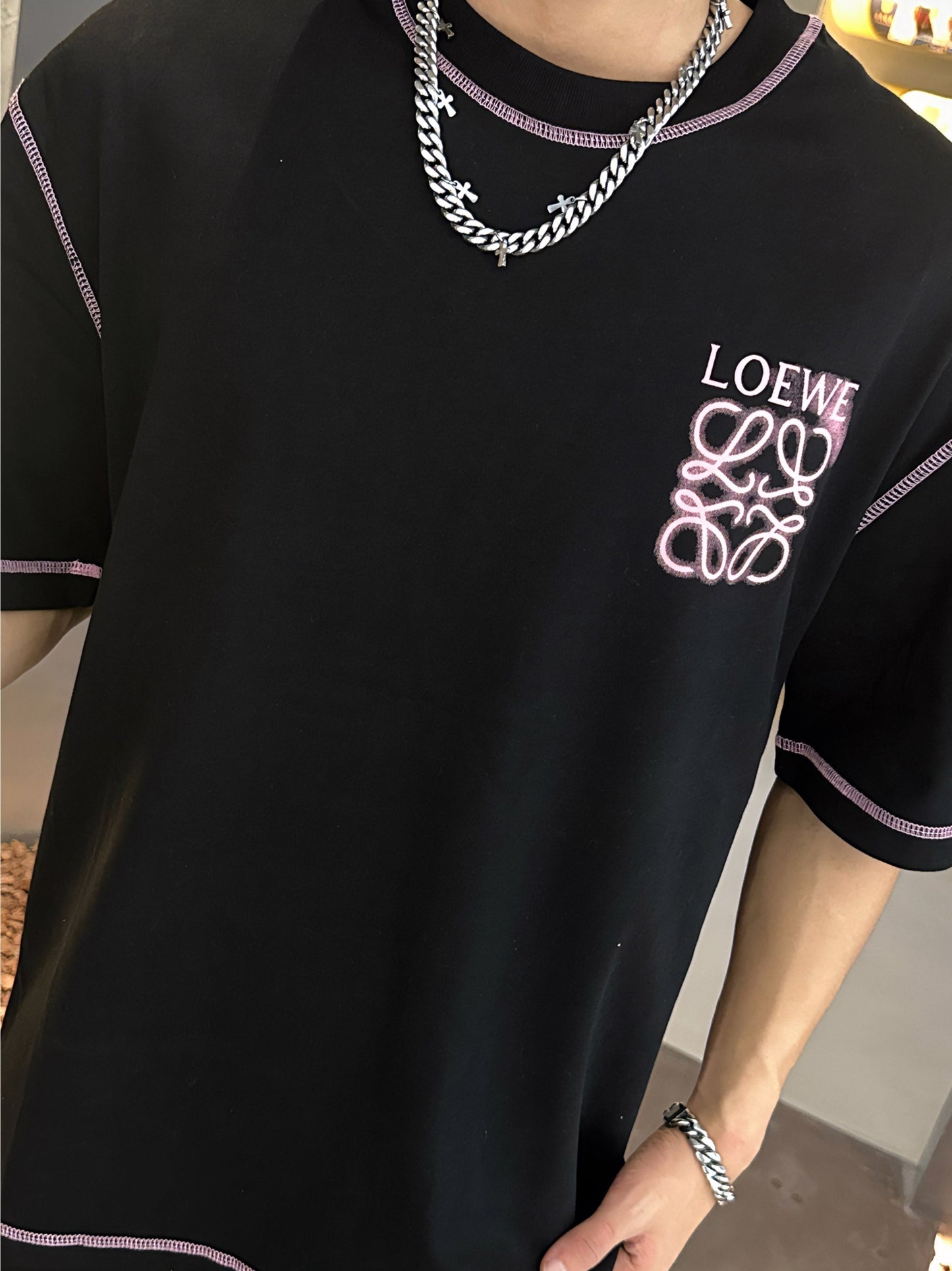 25SS Stitch-rendered lettering logo short sleeves