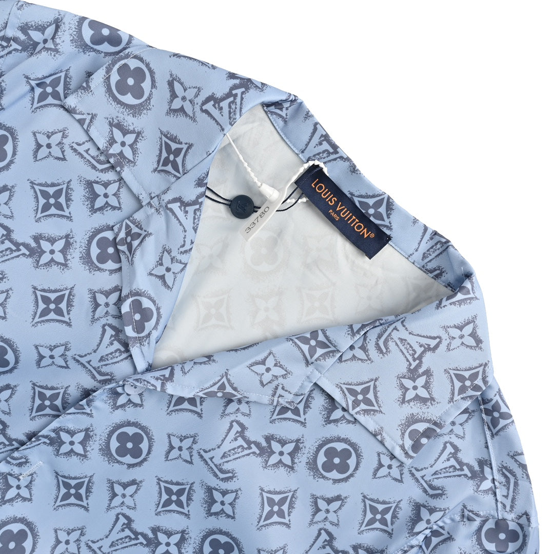 24ss full print presbyopia silk suit short sleeved shirt