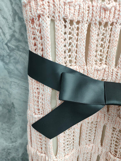 25 light pink knit cutout dress