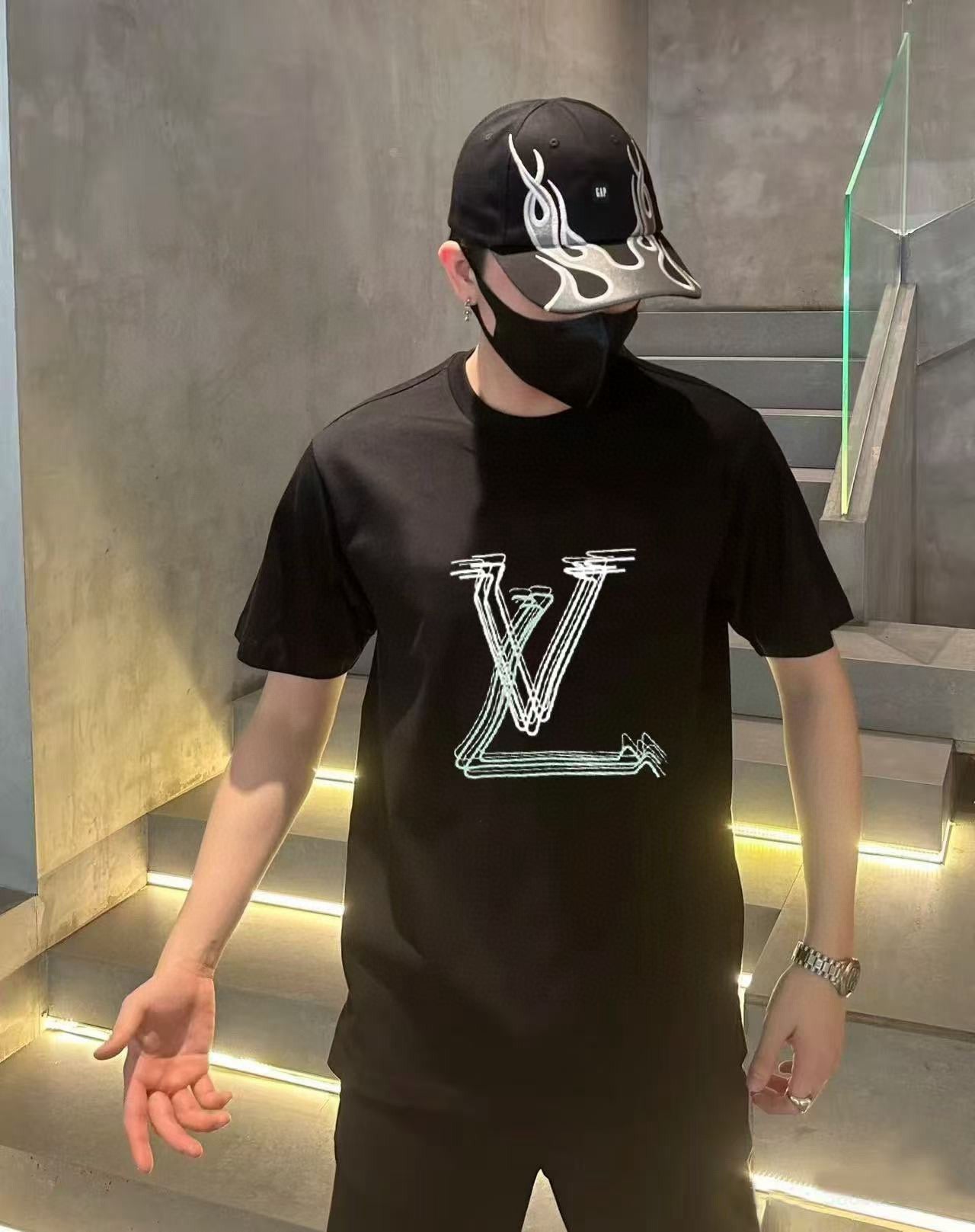 25ss line logo printed short sleeved shirt