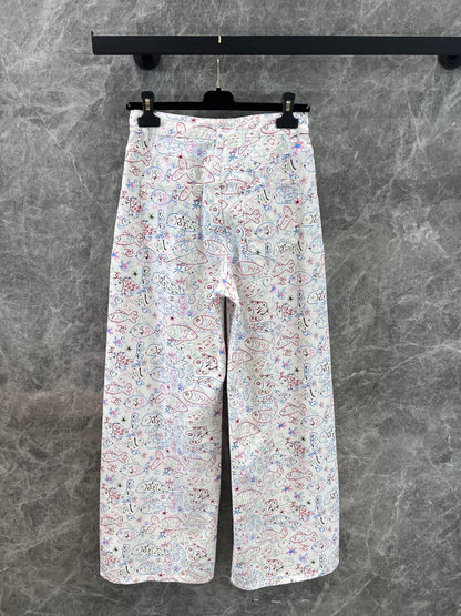 Early Spring Denim Trousers with Little Fish Print