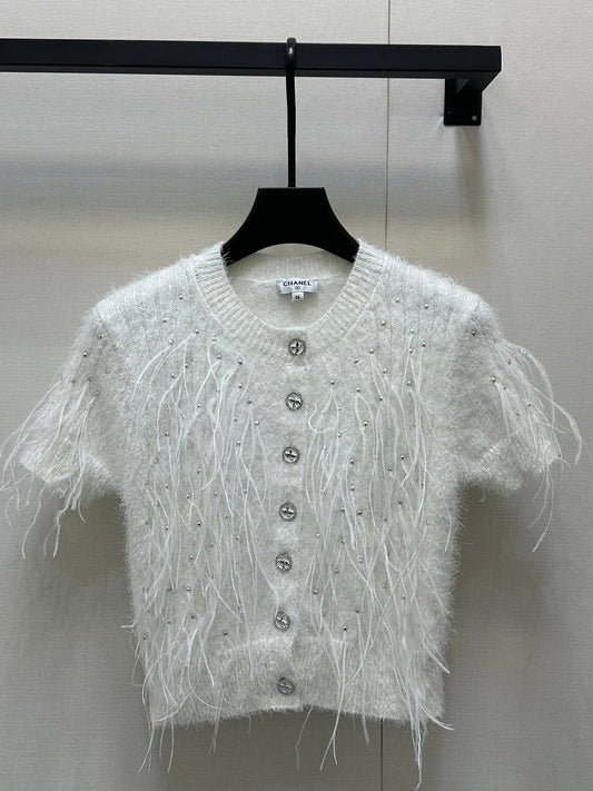 25 new Rhinestone Feather Knit Short Jacket