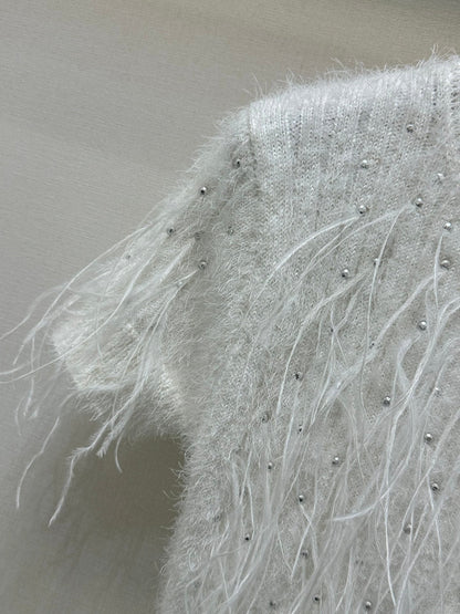 25 new Rhinestone Feather Knit Short Jacket