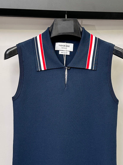 T Signature Sleeveless Polo Dress with Stripes