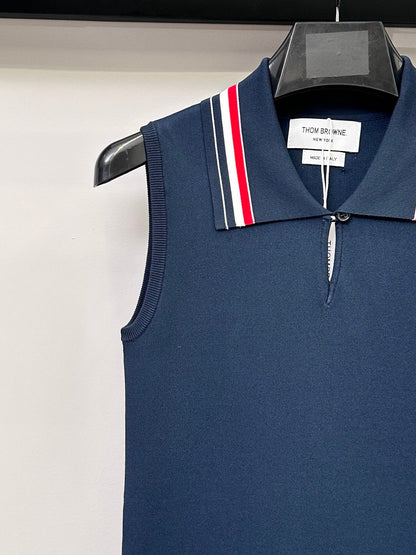 T Signature Sleeveless Polo Dress with Stripes