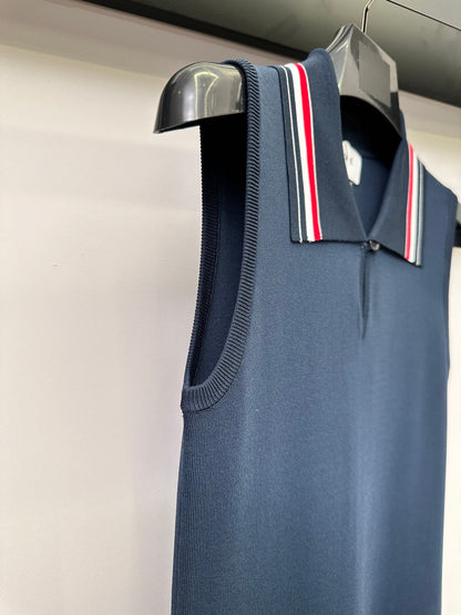 T Signature Sleeveless Polo Dress with Stripes