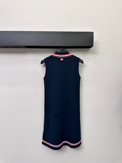 T Signature Sleeveless Polo Dress with Stripes