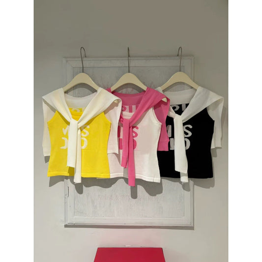 25 new Colorblock Knit Logo Tank with Faux-Layered Shoulder Sweater