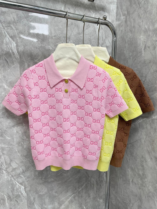 25 new Candy-Color Jacquard Knit Polo Tee