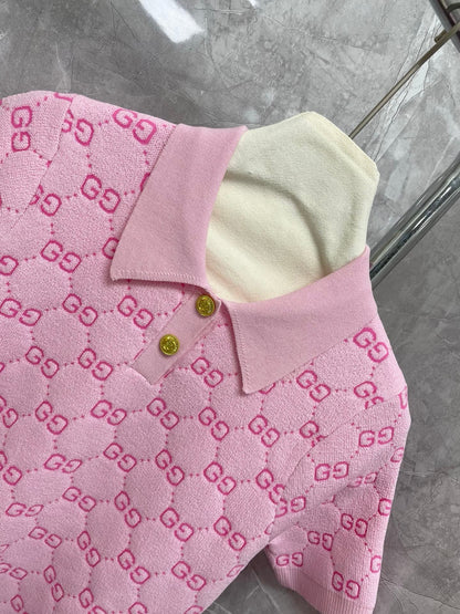 25 new Candy-Color Jacquard Knit Polo Tee
