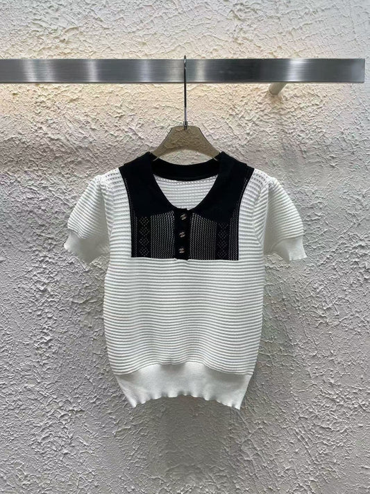 25 new Contrast-Trim Vintage Knit Top with Buttons