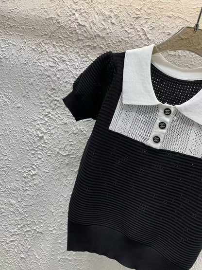 25 new Contrast-Trim Vintage Knit Top with Buttons
