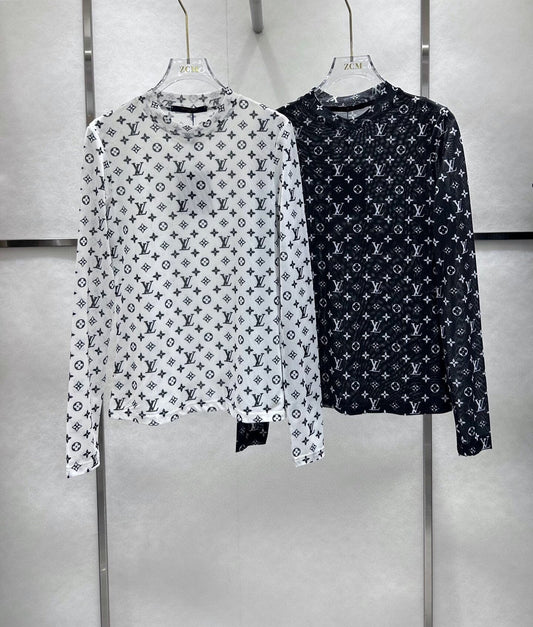 Allover Print Sheer Stretch Long Sleeve Tee