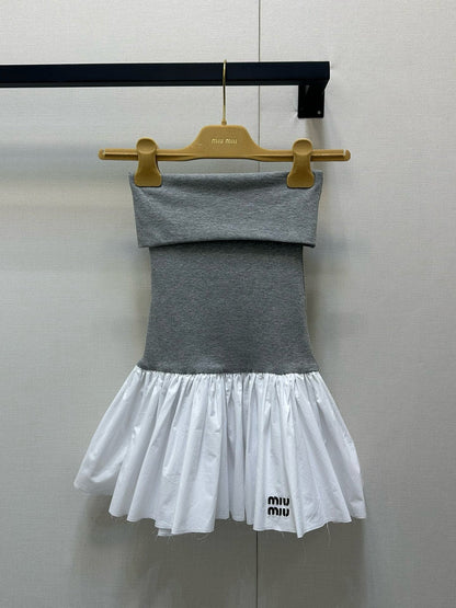 Two-Tone Strapless Dress with Ruffled Hem