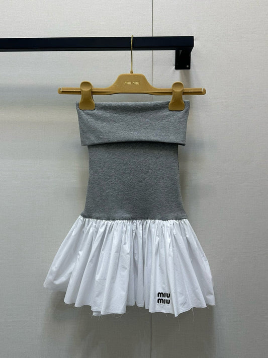 Two-Tone Strapless Dress with Ruffled Hem