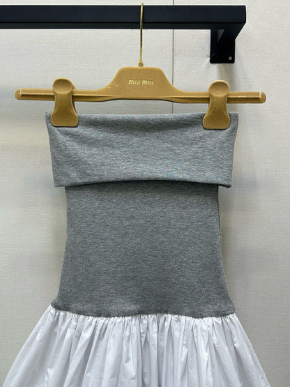 Two-Tone Strapless Dress with Ruffled Hem