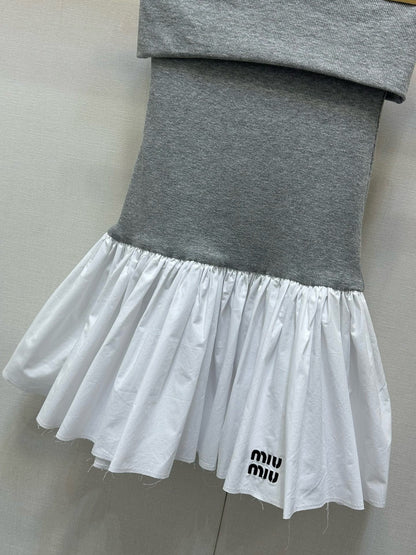 Two-Tone Strapless Dress with Ruffled Hem