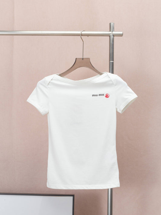 Minimalist Off-Shoulder Tee with Ribbed Trim