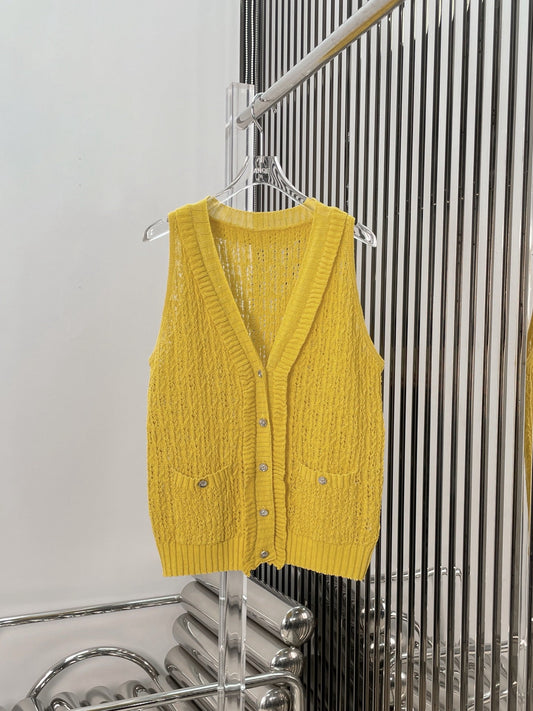 Bright Yellow Openwork Knit Vest
