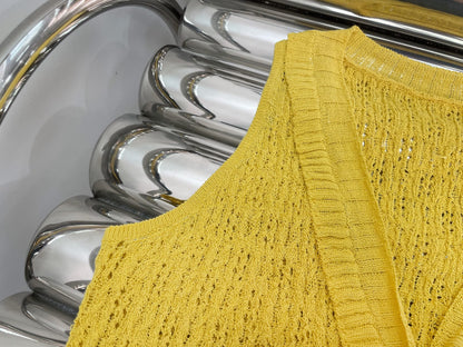 Bright Yellow Openwork Knit Vest