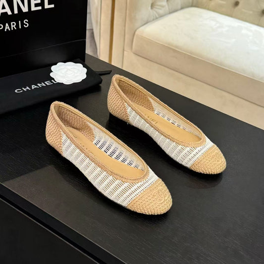 2025 ballet flat beige white raffia