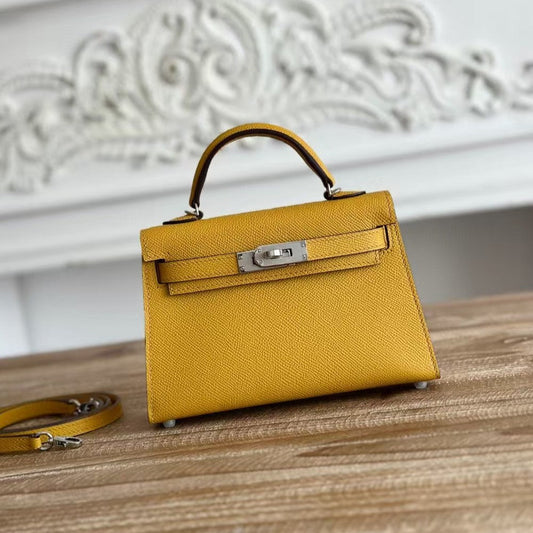 Mini Kelly 19cm Golden Yellow Epsom Silver Hardware