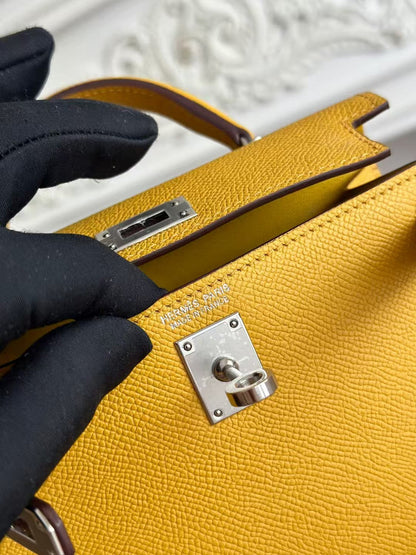 Mini Kelly 19cm Golden Yellow Epsom Silver Hardware