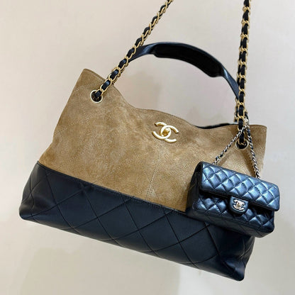 25A Shopping And Bowling Hobo Bags 36cm Brown Suede Black Lambskin