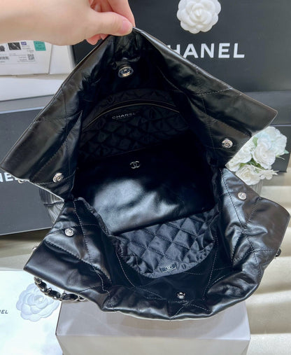 HOBO BAG 22 BLACK LAMBSKIN SILVER HARDWARE BEST VERSION