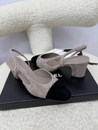 25A Slingback Grey Black Suede