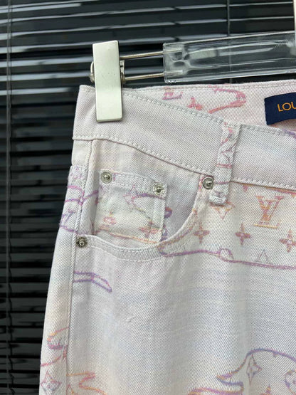 25 Colorful pattern jacquard denim trousers