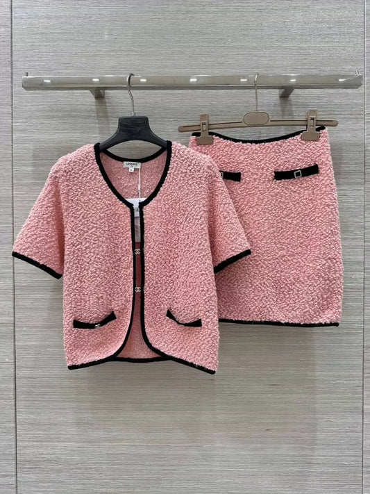 C 25 Duvier Collection Colorblocked Round Neck Short Sleeve Open Chest Small Top + Half Skirt Set!