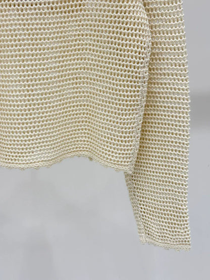 CE 25 Spring and Summer new round neck letter logo jacquard hollow knitted long sleeves