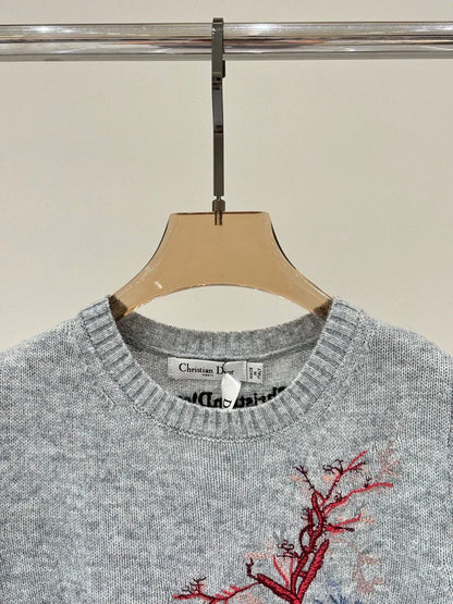 D 25 Spring and Summer New Round Neck Pine Branch Embroidery Jacquard Knitted Long Sleeve
