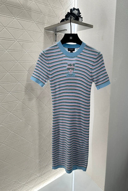 C 25 Striped Knit Short-Sleeved Dress
