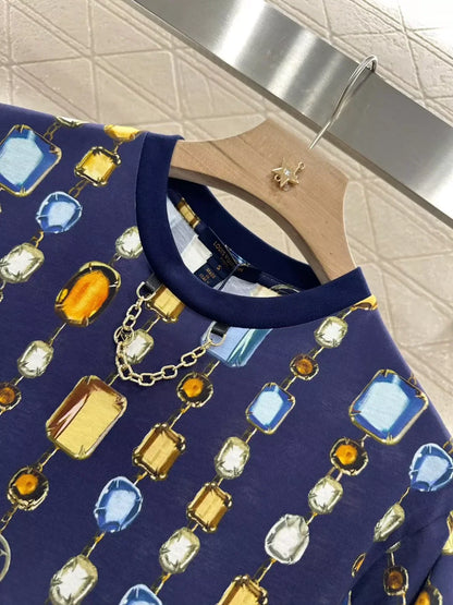 L 25 Summer New Round neck Printed chain short sleeve T-shirt