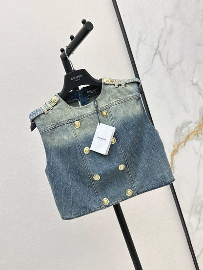 25 spring and summer new short section denim vest