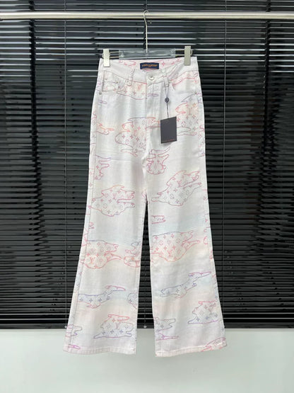 25 Colorful pattern jacquard denim trousers
