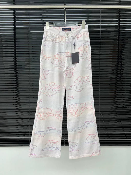 25 Colorful pattern jacquard denim trousers