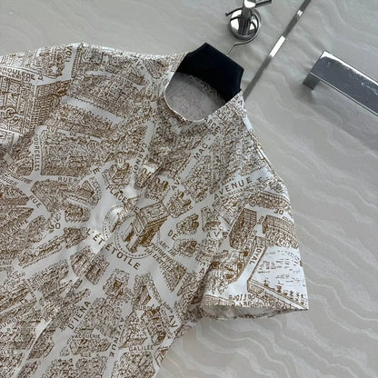 D 25 New Paris map pattern silk cotton dresses