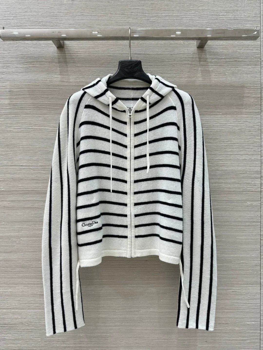 D 25 new drawstring design drawstring striped wool hooded cardigan