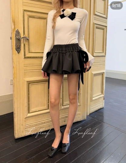 25 new style Hepburn style slim bow tie black A-line short skirt
