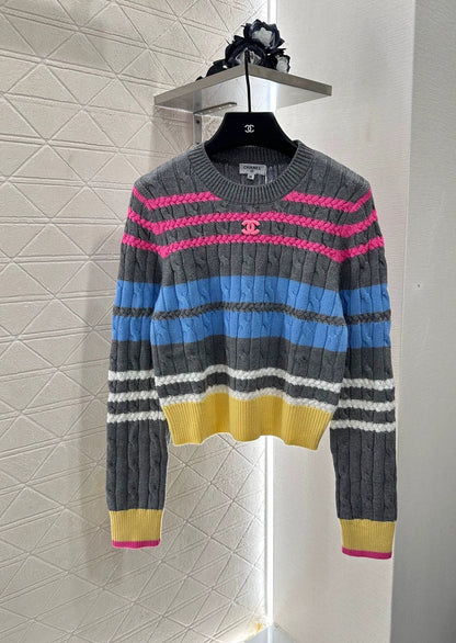 C 25 Colorful Striped Crochet Pullover Sweater