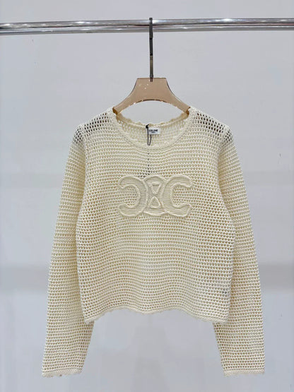 CE 25 Spring and Summer new round neck letter logo jacquard hollow knitted long sleeves
