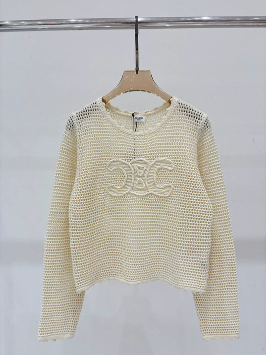 CE 25 Spring and Summer new round neck letter logo jacquard hollow knitted long sleeves