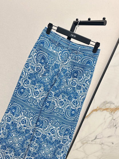 D 25 New Celadon Butterfly Print Denim Collection Long Pants