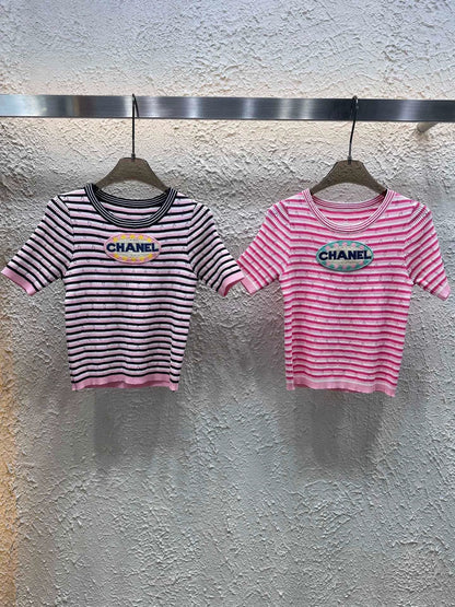 25 New Striped Knitted Short Sleeves