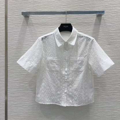 Ce 25 new water-soluble lace pocket lapel short-sleeved shirt
